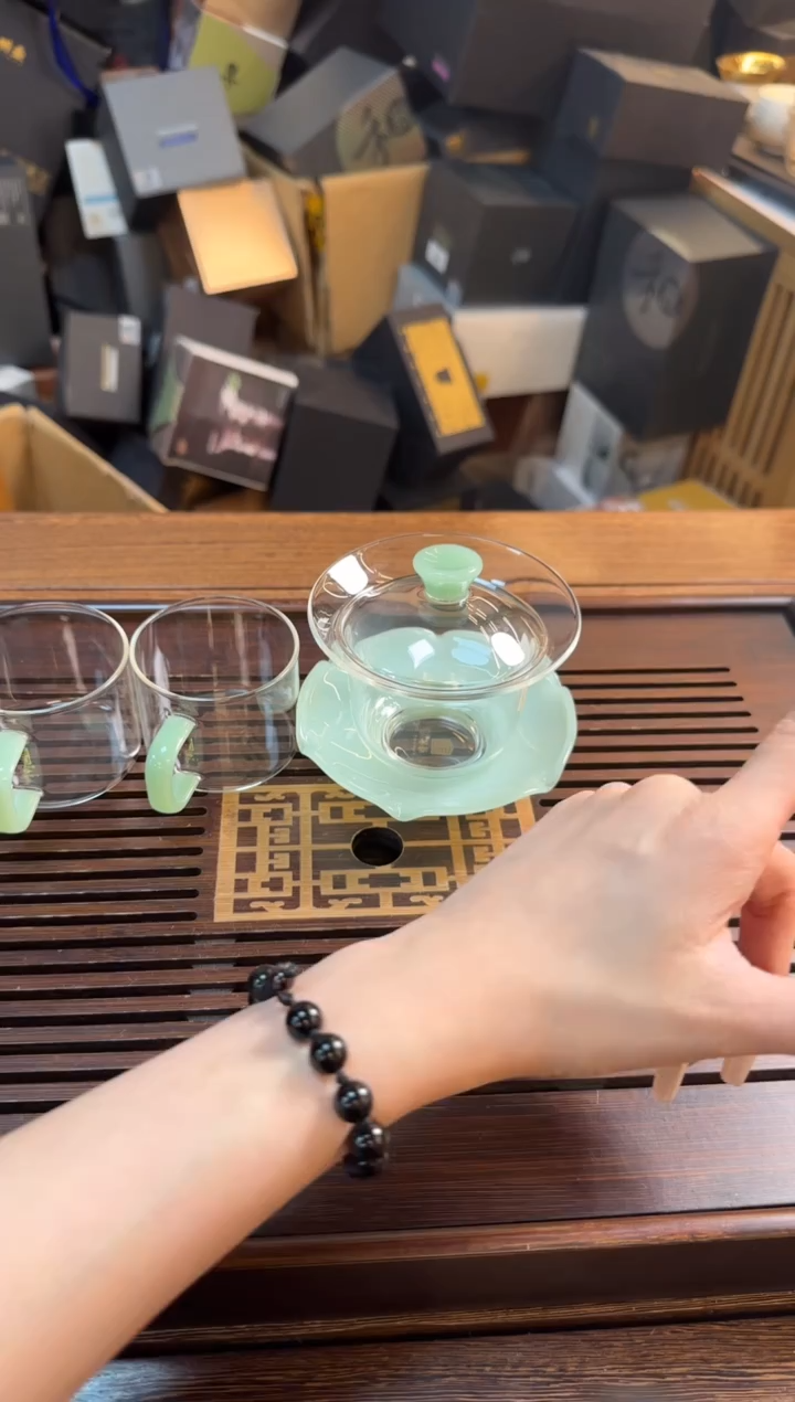 【闪购商品】1福容 茗园盖碗 浅玉+佰享对杯浅玉