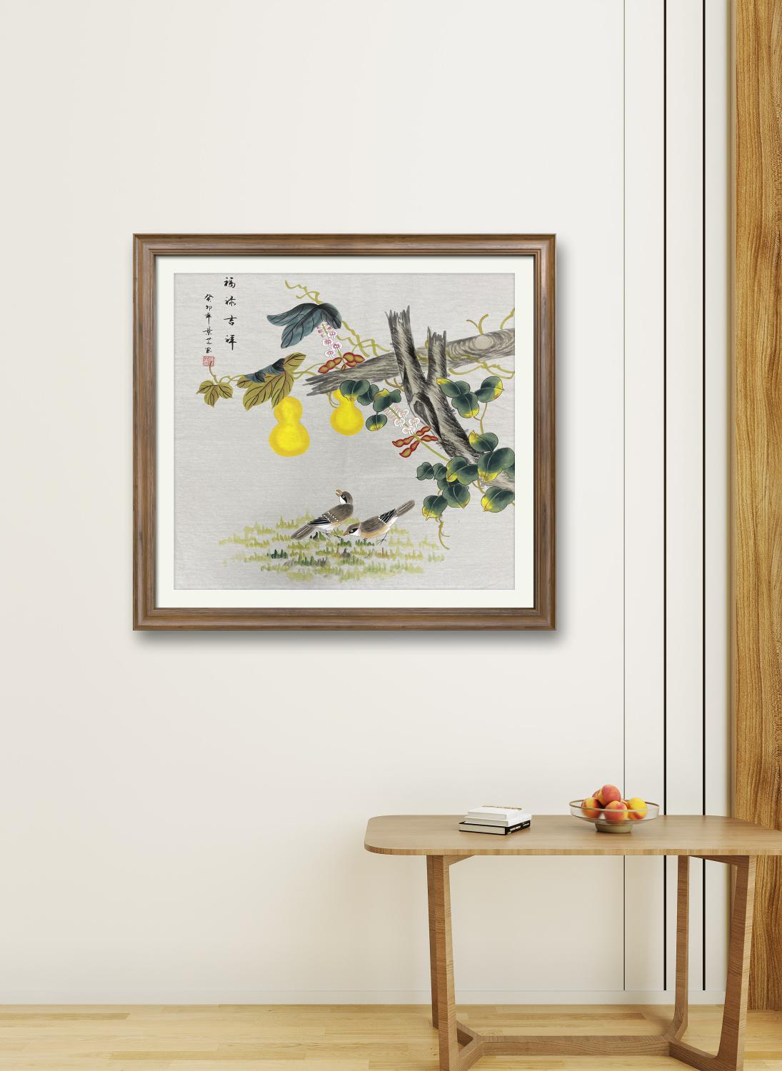 陈景芝老师工笔斗方葫芦鸟70x70cm
