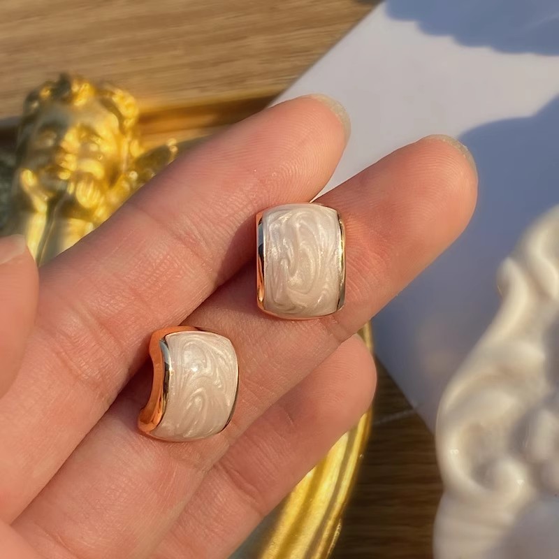 铜合金珐琅耳饰 星空流沙滴釉耳钉女轻奢复古法式高级感耳环耳扣