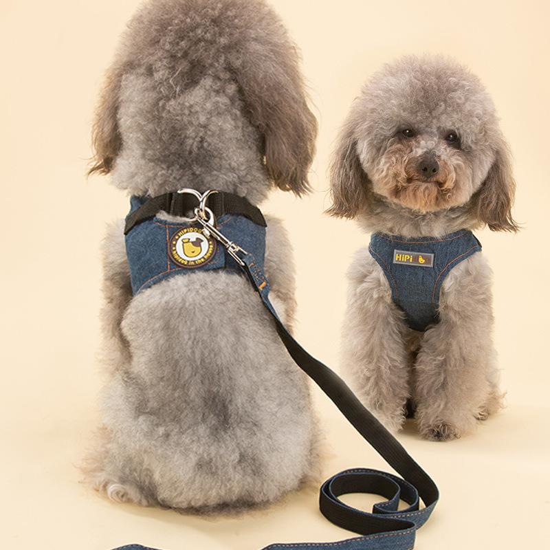 狗狗牵引绳小型犬博美泰迪狗可爱公主背心式牛仔布料时尚透气多色