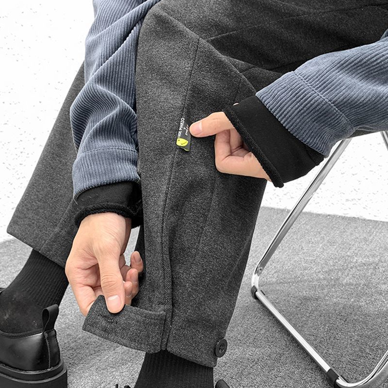 搭配马丁靴的裤子男韩版毛呢料西装裤直筒宽松春秋休闲裤小西裤男