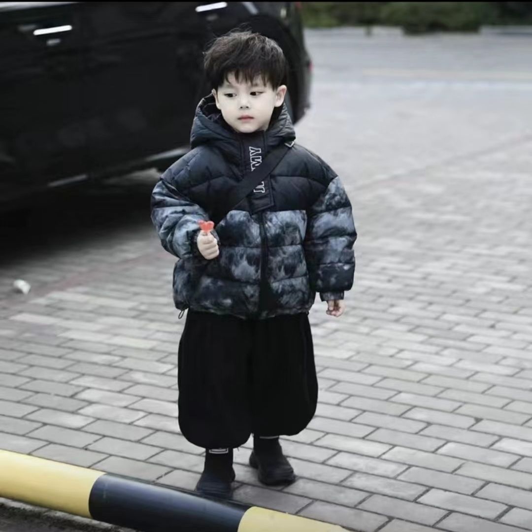 儿童冬季棉服套装2024新款宝宝洋气保暖男女童加厚扎染拼色棉衣潮