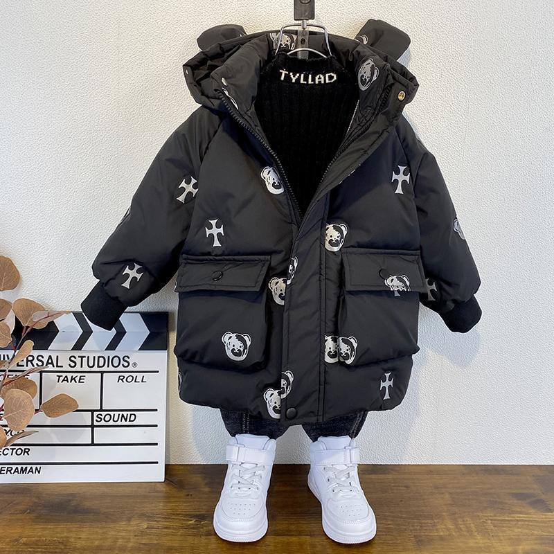 童装男童冬季加厚23新款儿童白鸭绒中长款棉衣宝宝棉服外套