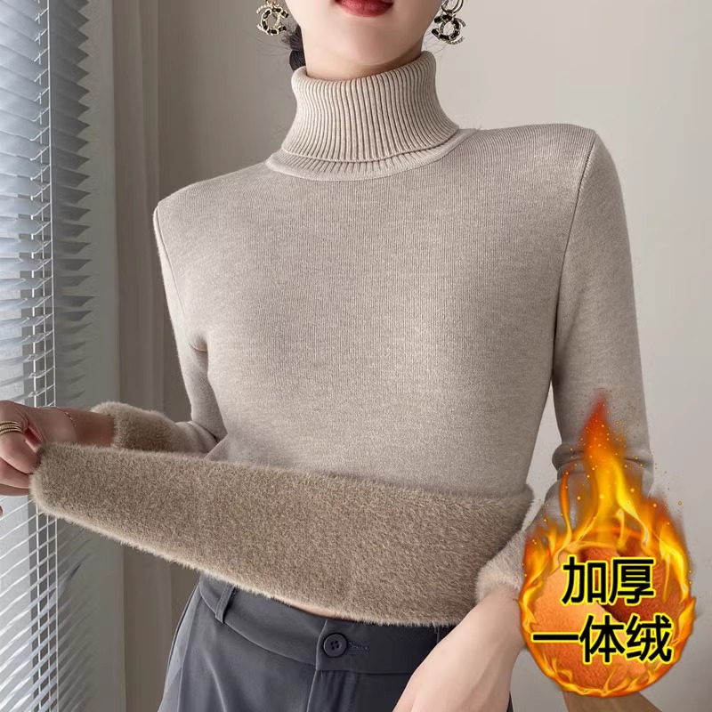 酷林森琪秋冬季加绒毛衣女加厚内搭修身保暖打底衫套头针织衫上衣