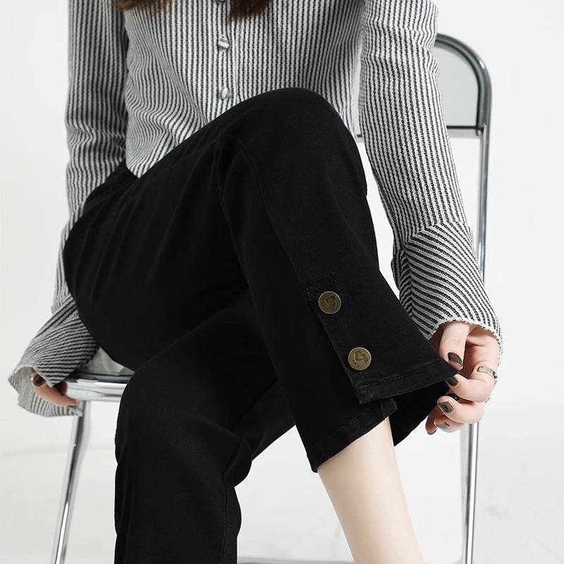 酷林森琪烟管牛仔裤女2023年新款冬季九分小个子加绒高腰直筒裤子