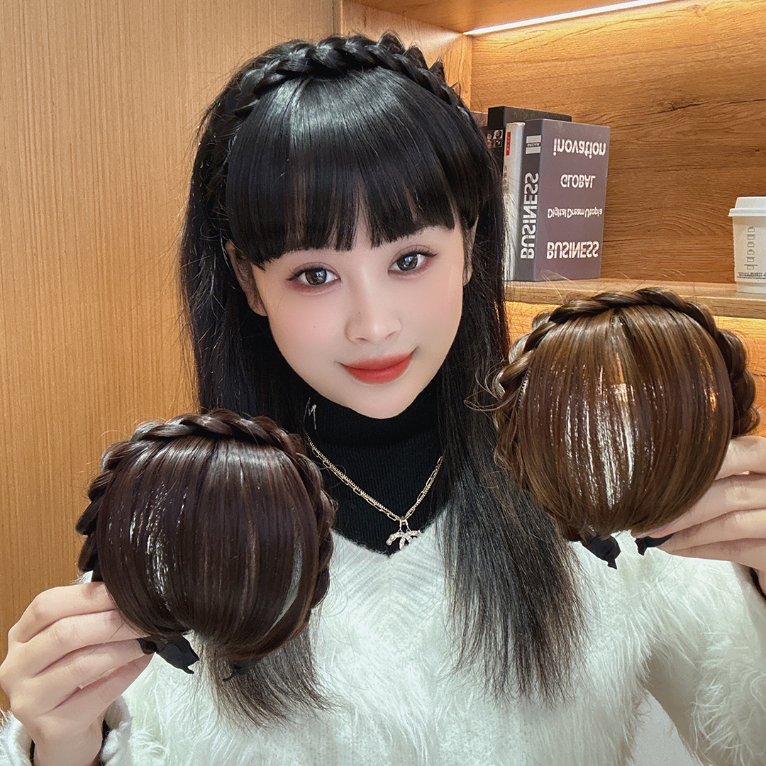假发刘海一体鱼骨辫发卡发箍2024年网红新款高颅顶麻花辫子头箍女