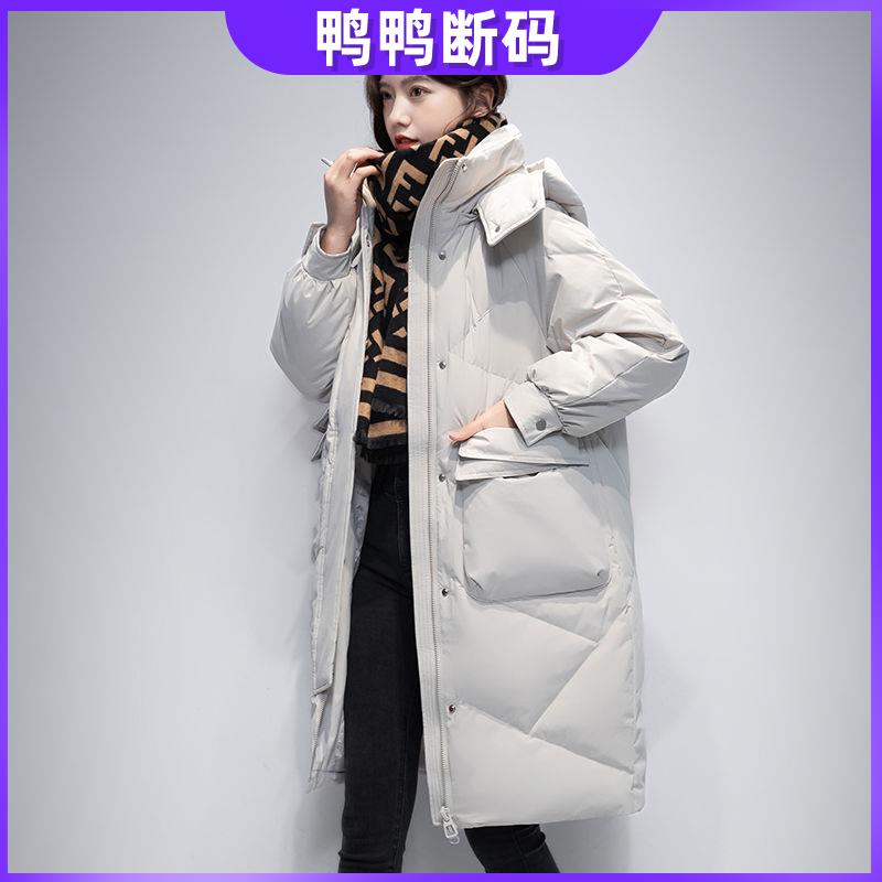 鸭鸭羽绒服女正品最新款连帽女中长款白鸭绒爆款品牌时尚大码外套