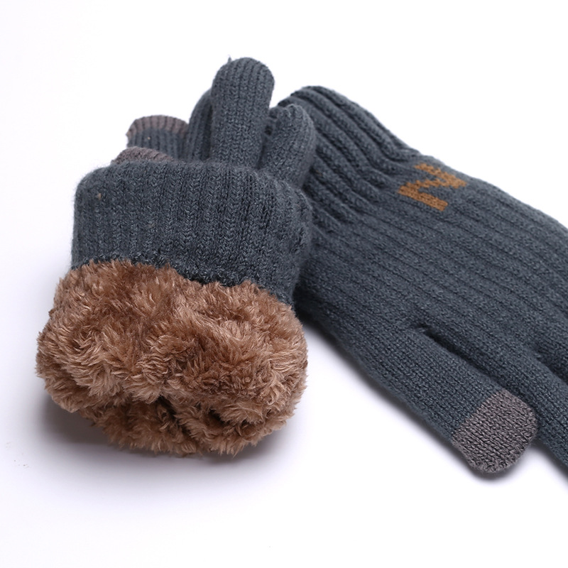蕉下森林冬天男士双层加绒加厚保暖防寒手套 户外摩托车骑行针织