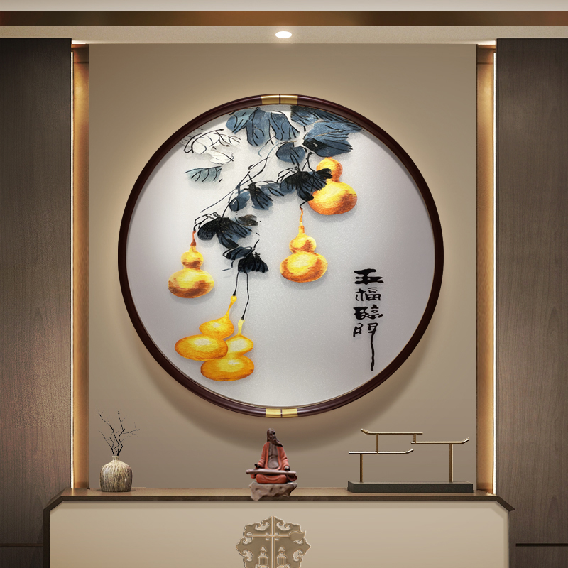 五福临门苏绣成品挂画入户迎进门玄关葫芦装饰画高档苏州刺绣壁画
