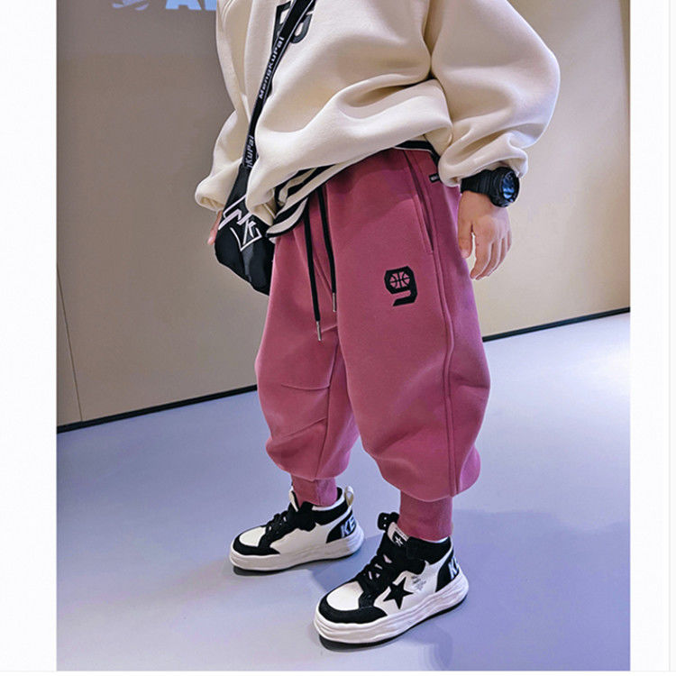 男童裤子春秋新款宽松运动裤洋气女孩束脚裤儿童冬季外穿加绒卫裤