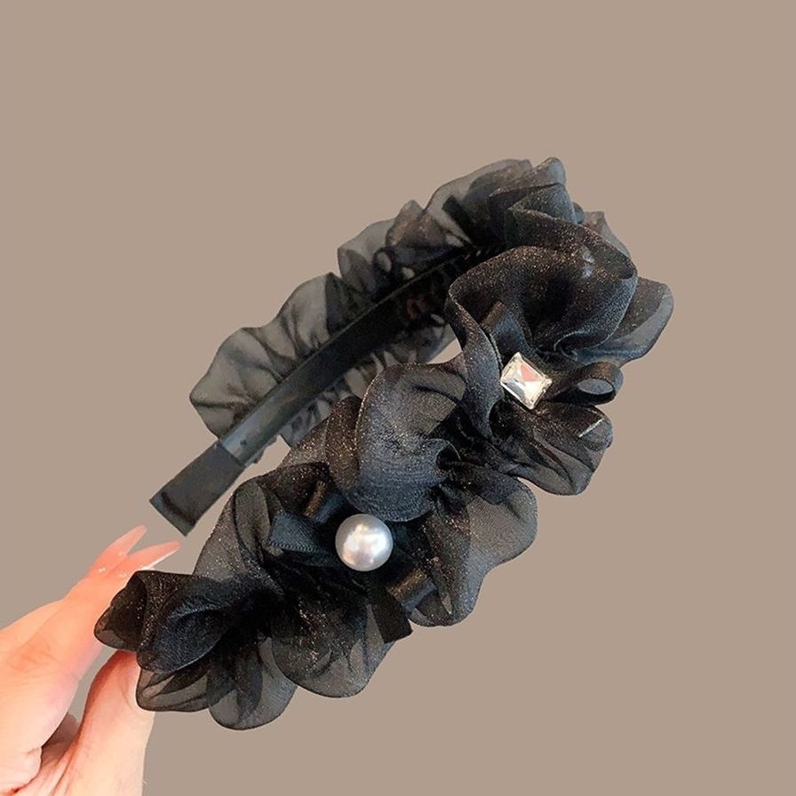 发箍简约褶皱头箍百搭新款头饰法式外出美少女2023镶钻清新泡泡纱