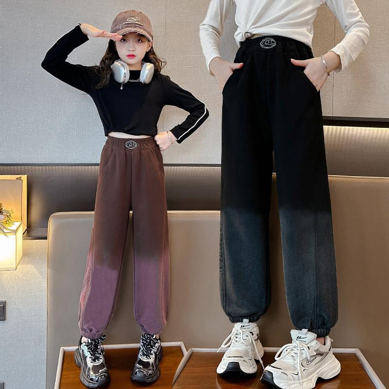 女童裤子秋冬款2023新款大童时髦洋气运动裤加绒炸街秋装儿童卫裤
