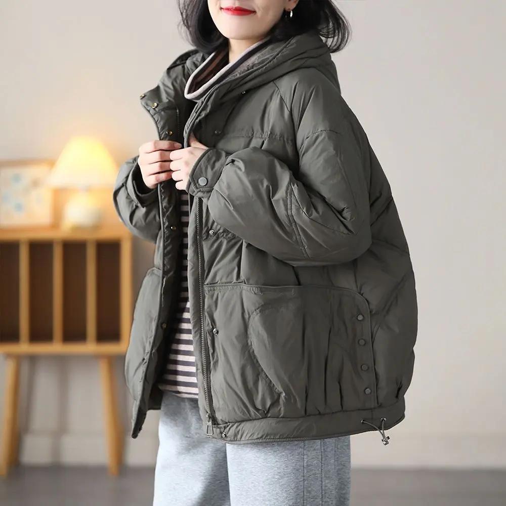 百搭200斤高档大码连帽白鸭绒羽绒服女宽松保暖韩版气质拉链休