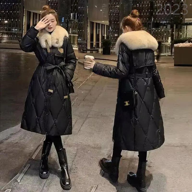 百搭冬季领羽绒服女冬2023年显瘦洋气中长款过膝鸭绒外套收腰
