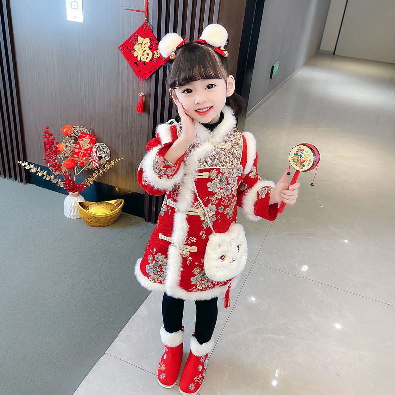 女童汉服冬季古装拜年服新款冬款儿童唐装中国风女孩过年服秋冬装