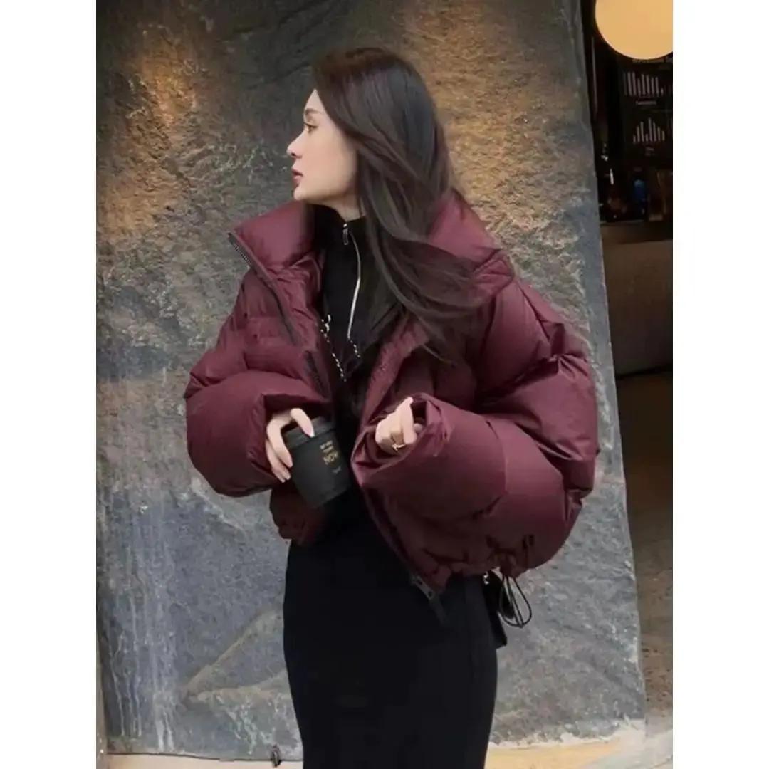 反季咖色立领羽绒衣服女短款小个子2023年冬季加厚高腰肯豆风