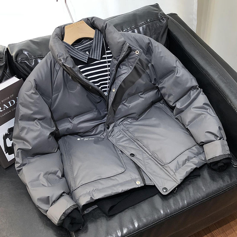 男士立领羽绒服外套2023高档冬季面包服80绒纯色青年外穿保暖加厚