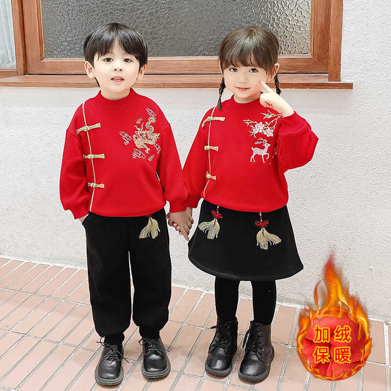 唐装男童宝宝幼儿园元旦演出服儿童秋冬款汉服中国风卫衣套装加绒