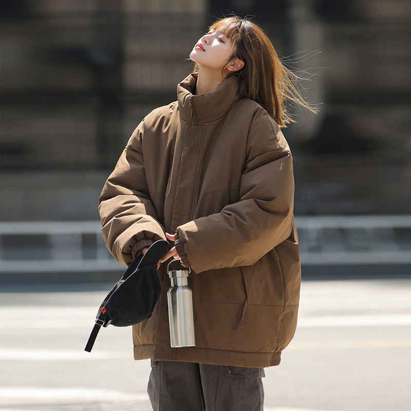 深咖色立领三防棉衣棉服外套男春秋高级感美式潮牌情侣面包服棉袄