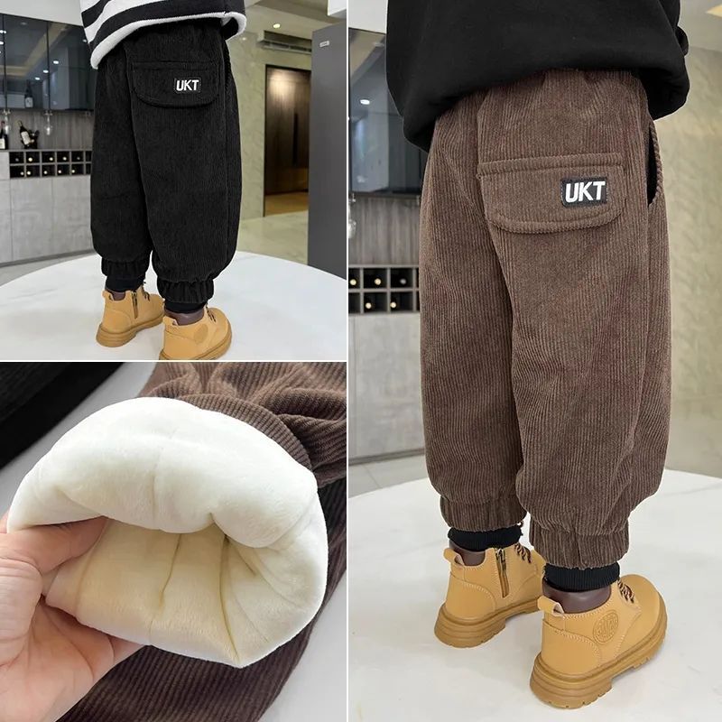 男童加绒加厚裤子儿童冬季保暖休闲裤宝宝外穿夹棉灯芯绒棉裤洋气