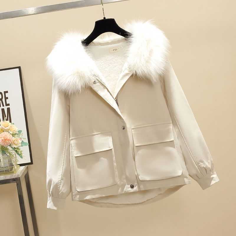 加绒加厚风衣外套女冬季韩版毛领连帽学生休闲宽松衣派克服W