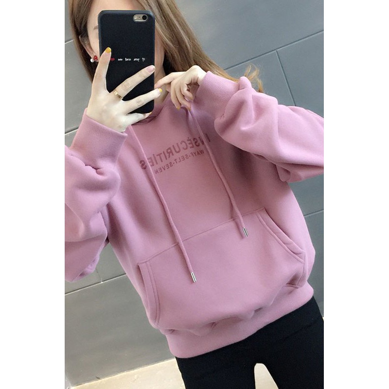 加绒卫衣女加厚ins学生百搭上衣潮2023冬季新款韩版宽松连帽衣服X