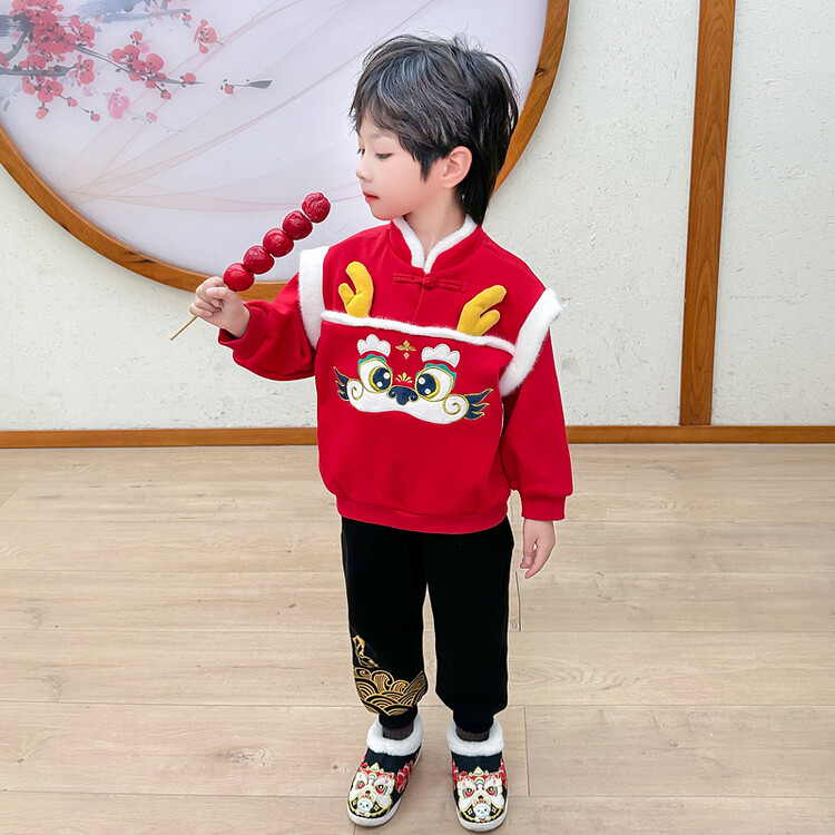 新年服儿童演出服喜庆中国加厚秋冬拜年服小香风2023爆款婴儿东北