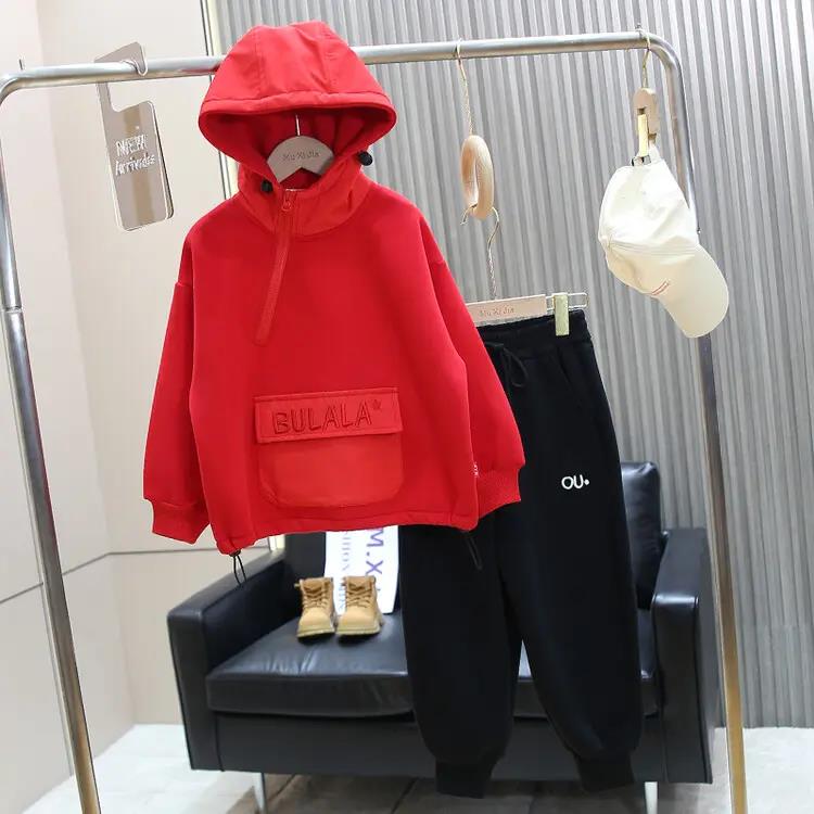 童装男童冬装连帽卫衣套装新款儿童休闲时尚潮酷加绒厚卫裤两件套
