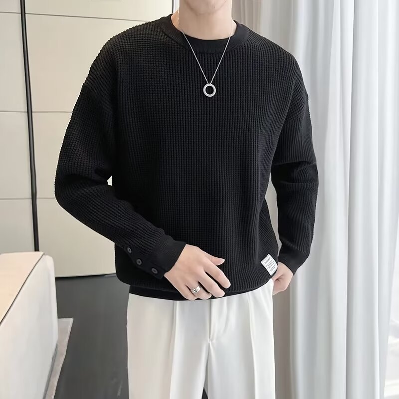 秋冬款高级感设计师款白色慵懒风毛衣男毛线衣潮牌内搭圆领打底衫