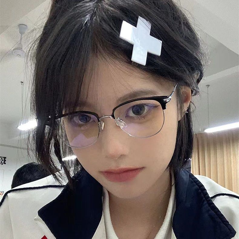 斯文败类近视眼镜女防蓝光半框可配有度数圆脸素颜平光镜学生男潮
