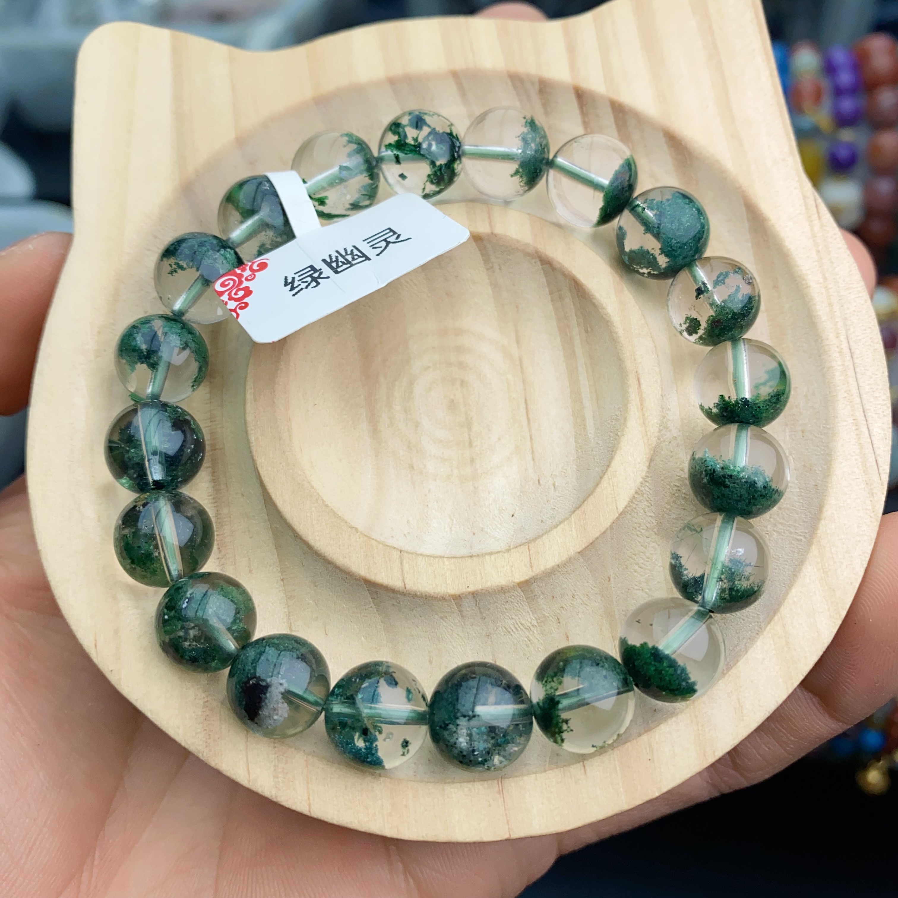 天然绿幽灵11mm聚宝盆手链鬼佬财神千层幽灵手串单圈情侣女款