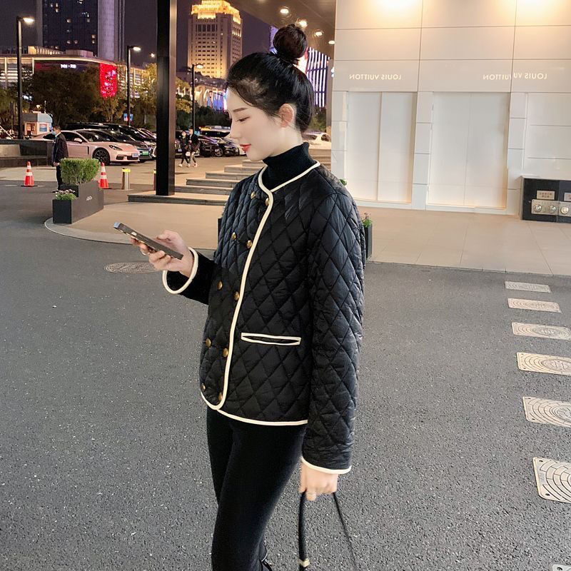 新款菱格小香风撞色轻薄款羽绒服外套女冬季保暖休闲气质小