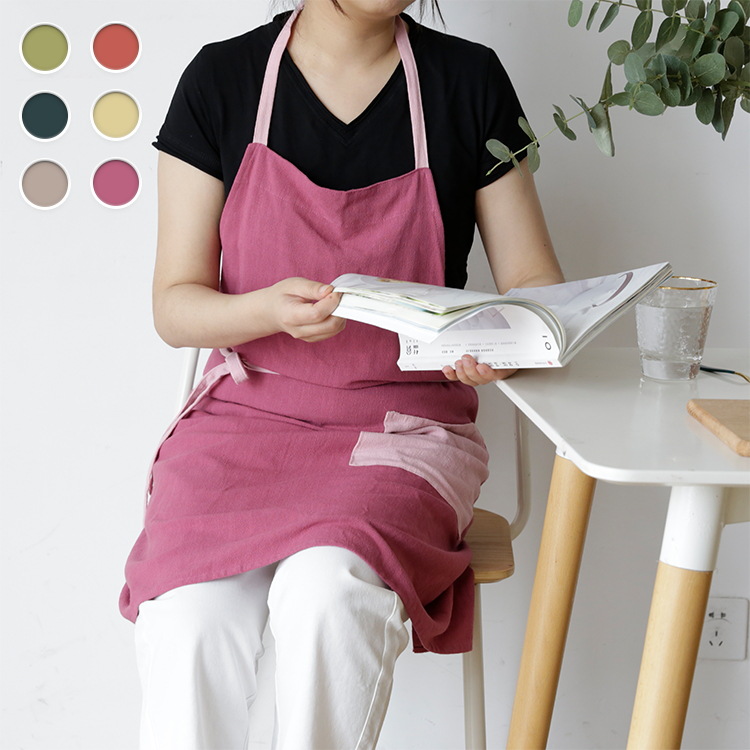 新款棉质日系撞色围裙现代简约厨房家用咖啡厅罩衣多巴胺围裙女孩