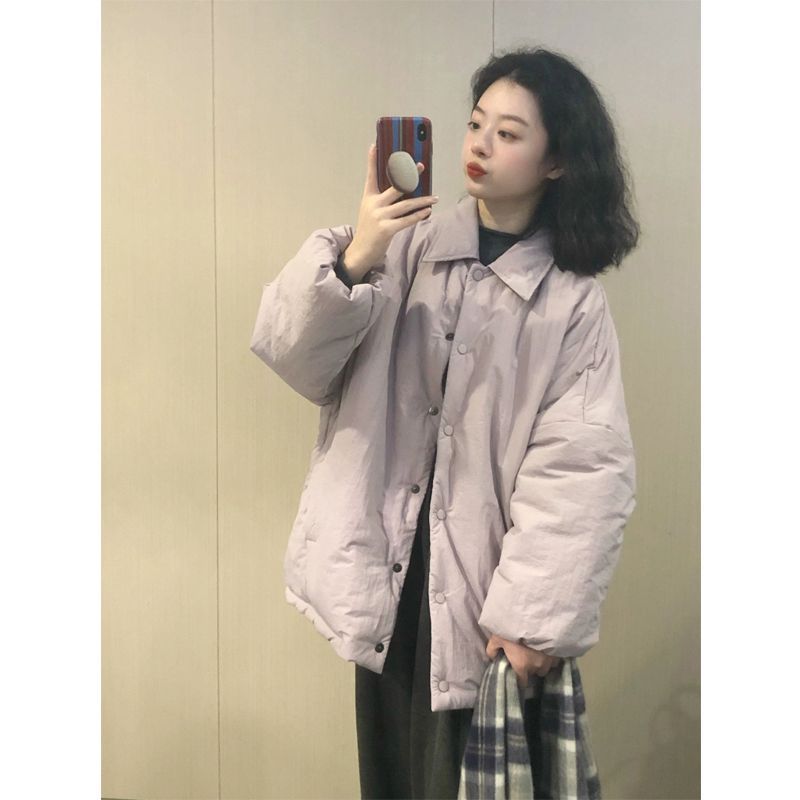 秋冬宽松韩版立领羽绒服服短款紫色服女冬季新款外套袄衣小个子气