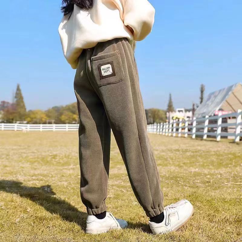 童装女童裤子灯芯绒春秋款中大童束脚裤冬季一体绒外穿洋气长裤潮