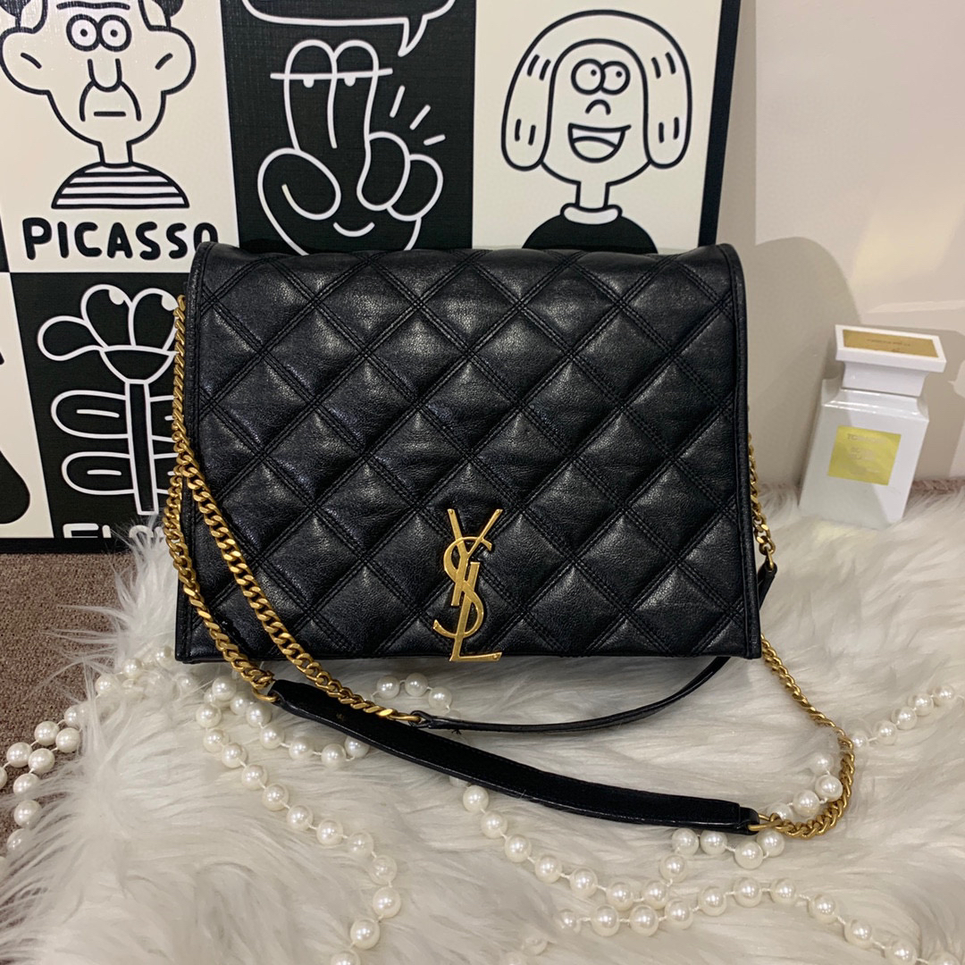 95新 YSL/圣罗兰  ysl黑金菱格纹链条包