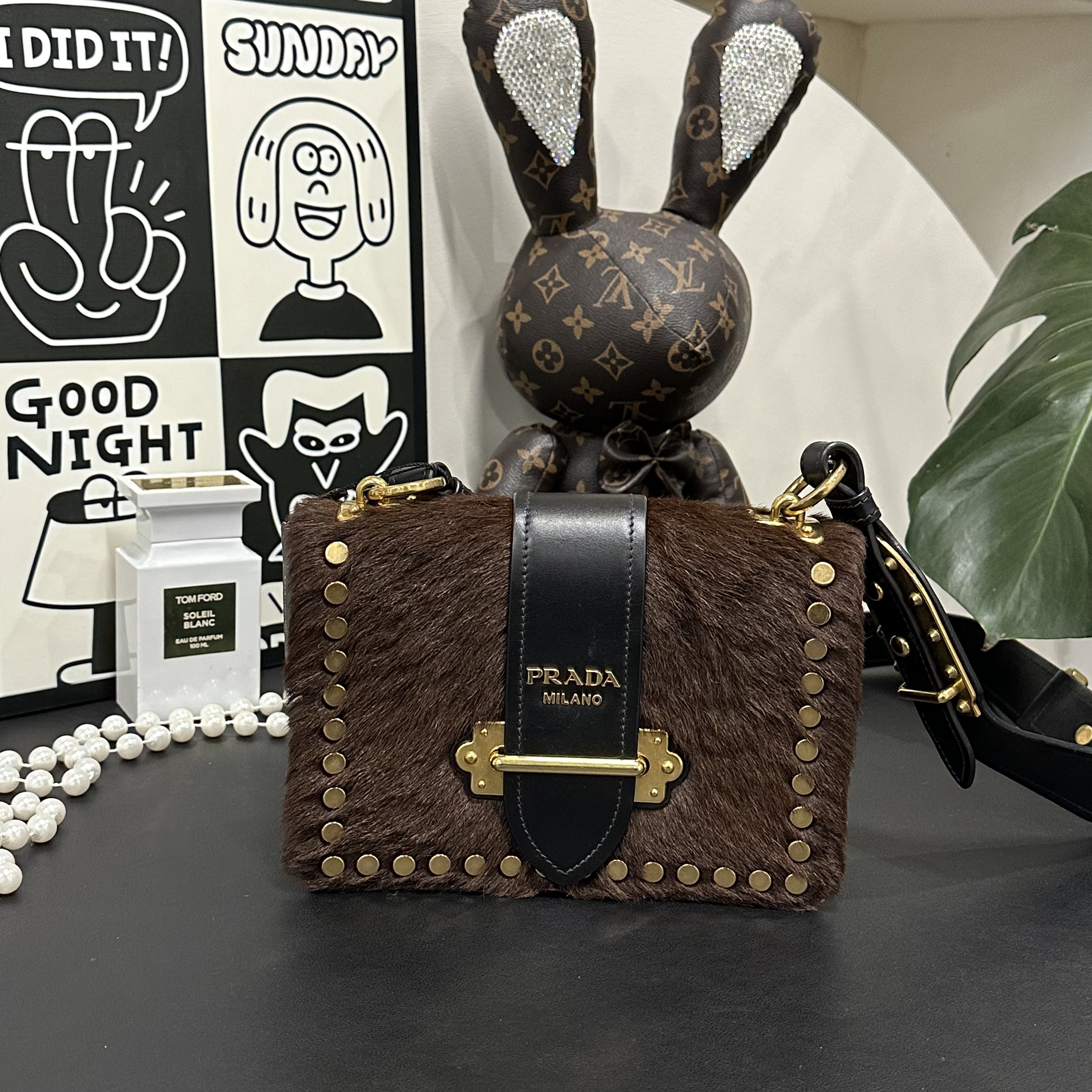 95新 Prada/普拉达 prada马毛斜挎盒子包