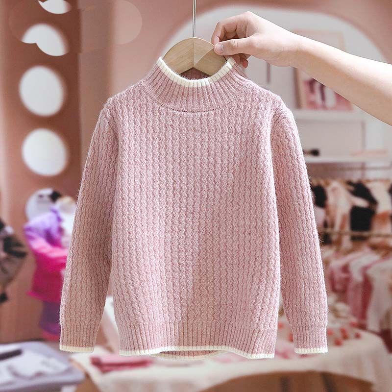 女童洋气毛衣秋冬季加绒加厚半高领2023新款儿童大童女孩针织衫潮