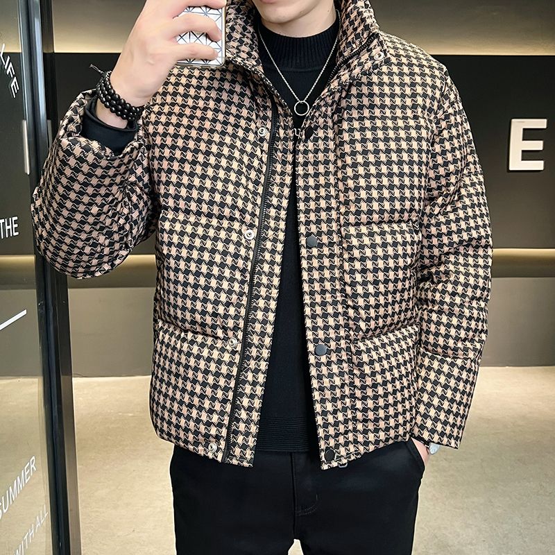 千鸟格羽绒服男冬季2023新款潮牌加厚保暖潮流休闲痞帅气外