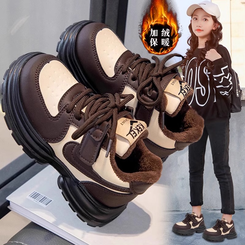 回力瑞女童鞋2023新款秋冬儿童加绒保暖运动鞋女孩二棉老爹鞋冬季