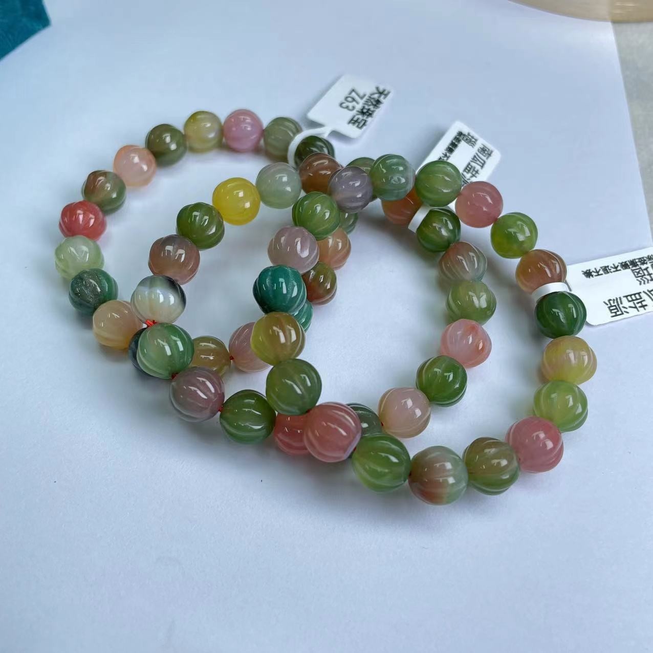 天然南瓜彩色玛瑙圆珠气质女手链W63/多样性发一