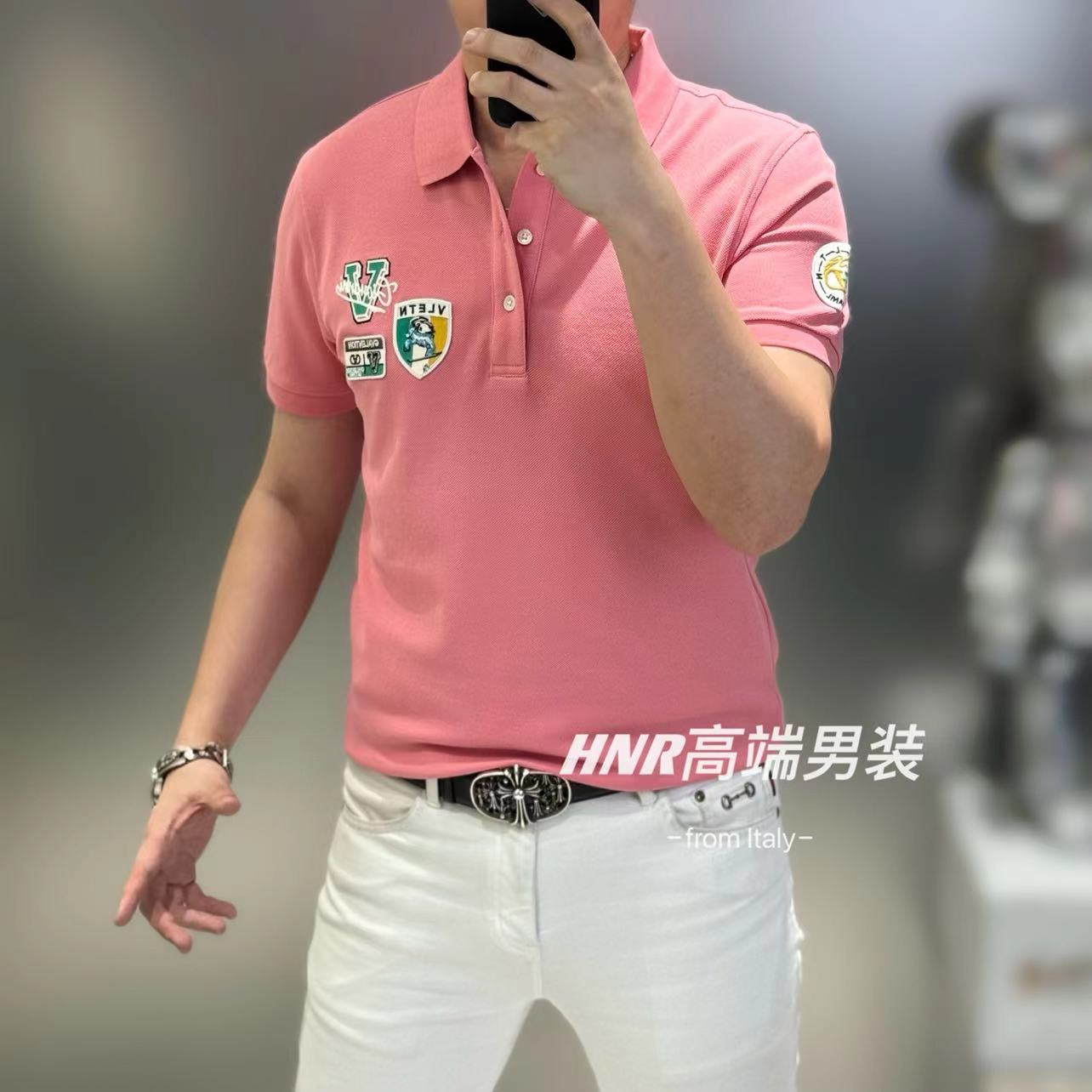 字母图案徽章胸标新款高端男士夏季潮流休闲百搭短袖POLO衫8010