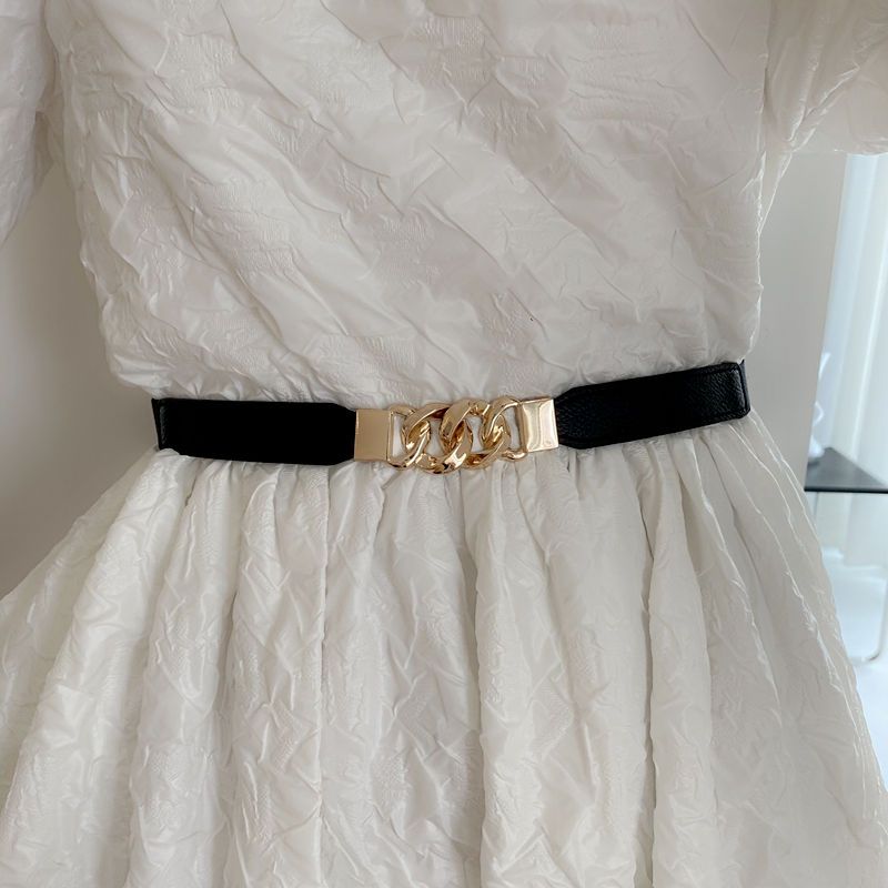 链条形状扣女士腰封收腰显瘦松紧带腰带简约百搭连衣裙西装皮带潮