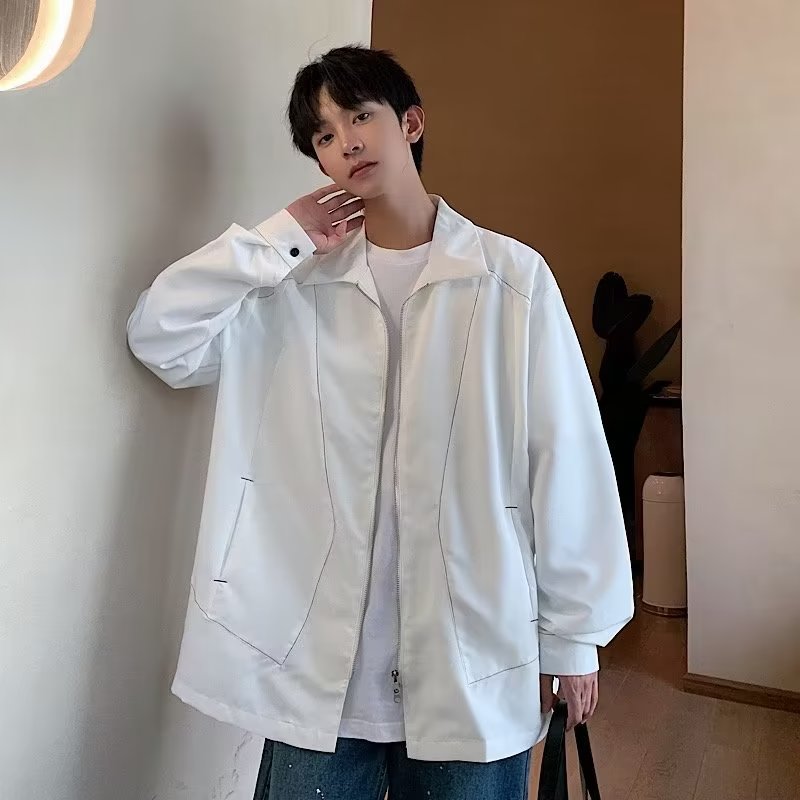 春秋高级感oversize双拉链明线外套男士潮牌痞帅炸街ins翻领夹克