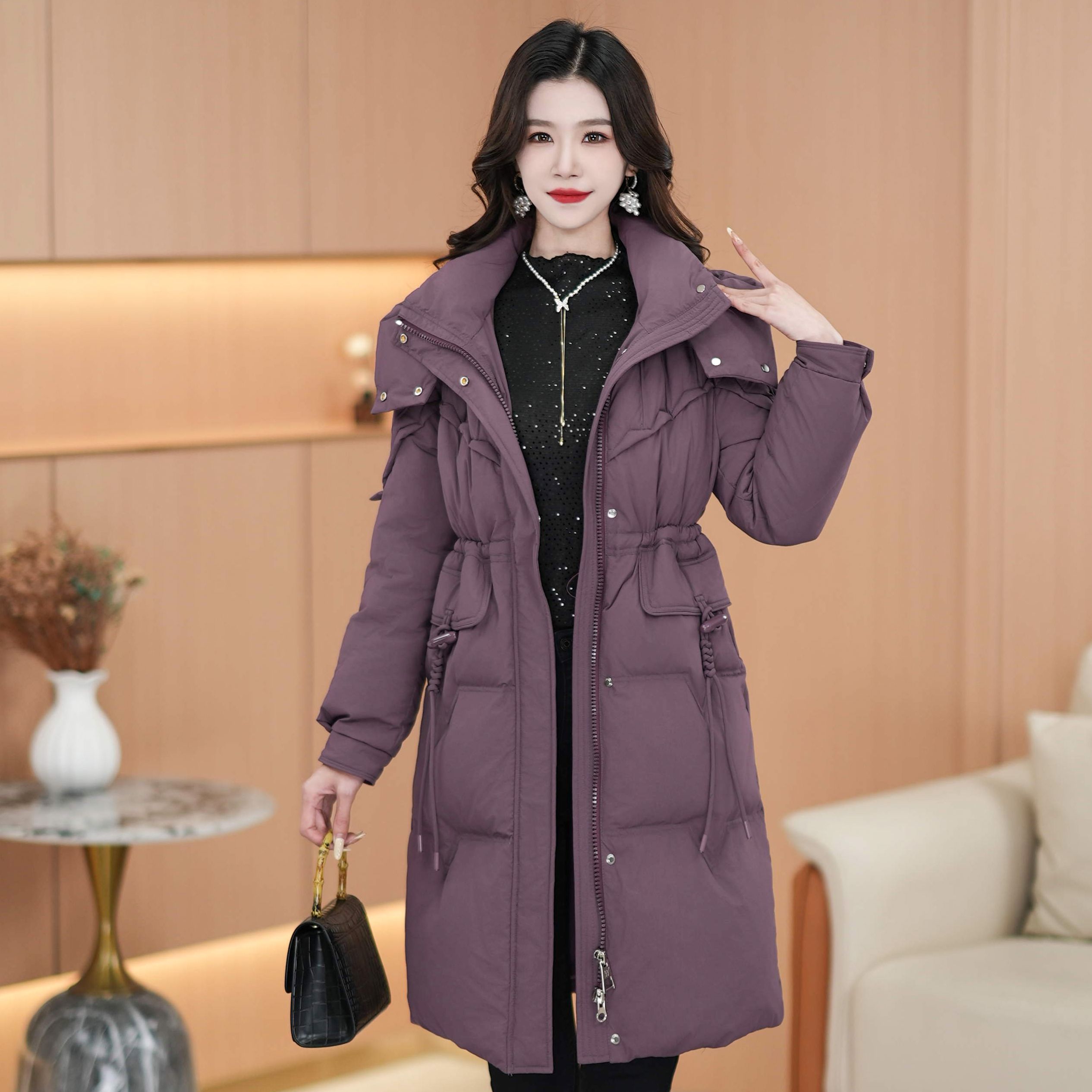 【花海羽绒】2023年冬季新款新国标90白鸭绒长款韩版保暖女士