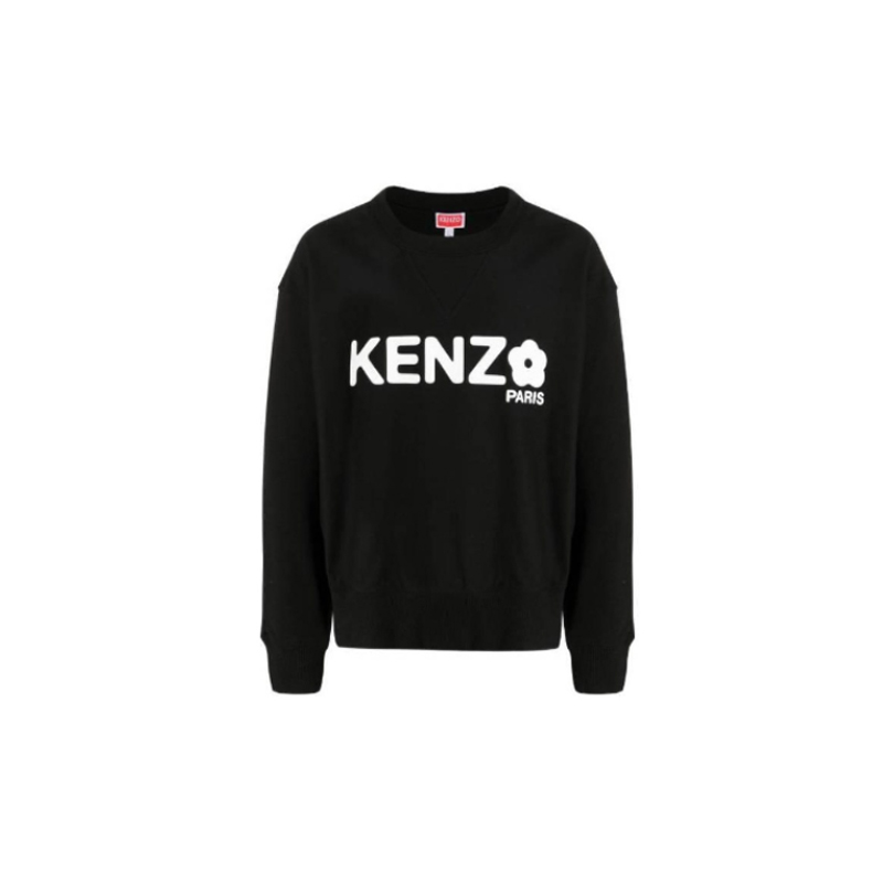 99新  KENZO SS23 Logo字母海棠花圆领长袖卫衣 男款黑色