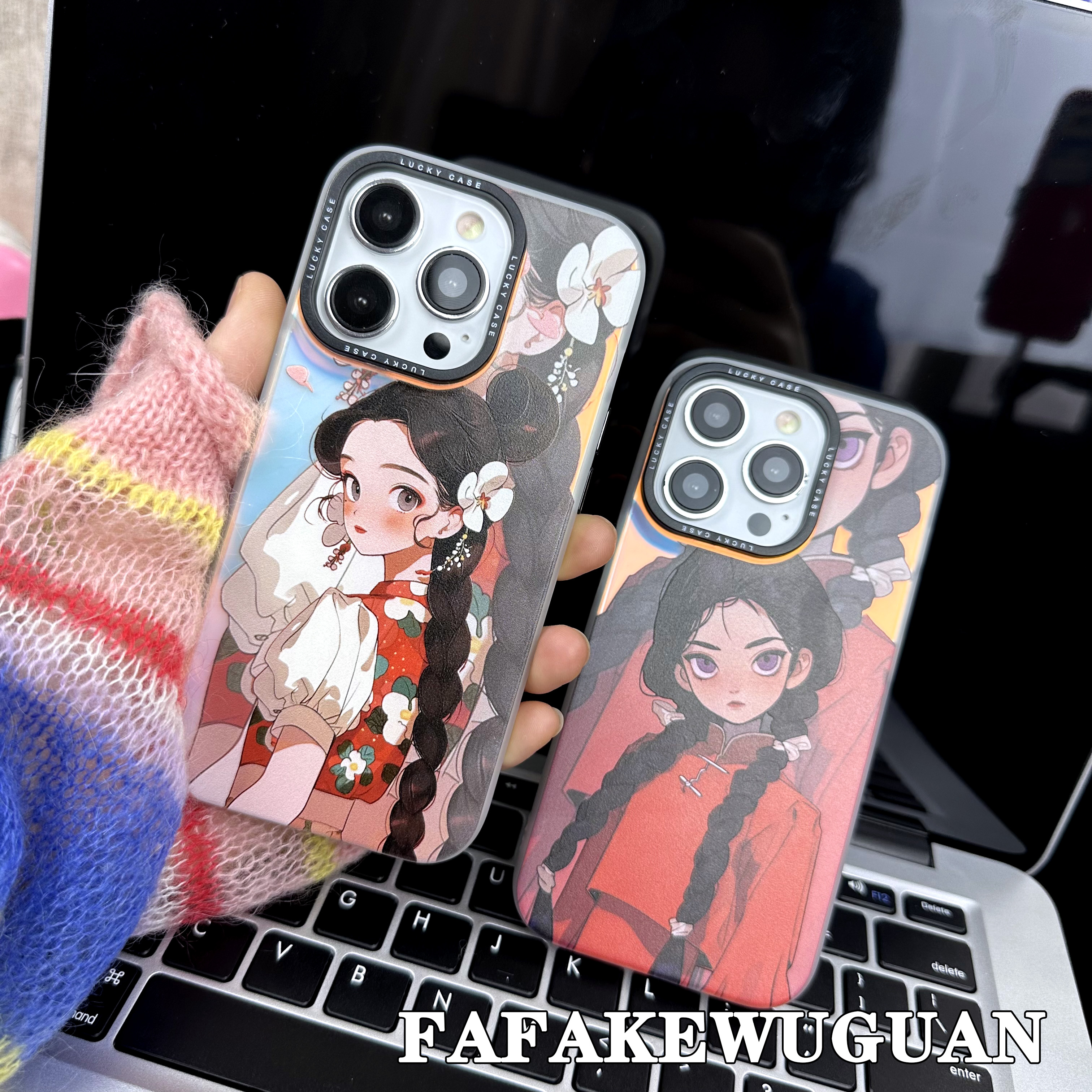 适用苹果15INS可爱唐装女孩IMD镭射手机壳iphone15pro/14pro