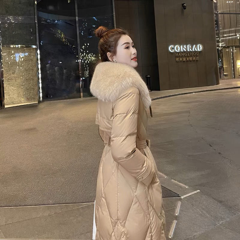 白鸭绒羽绒服女2023冬新款爆款时尚洋气中长款过膝大毛领加厚外套