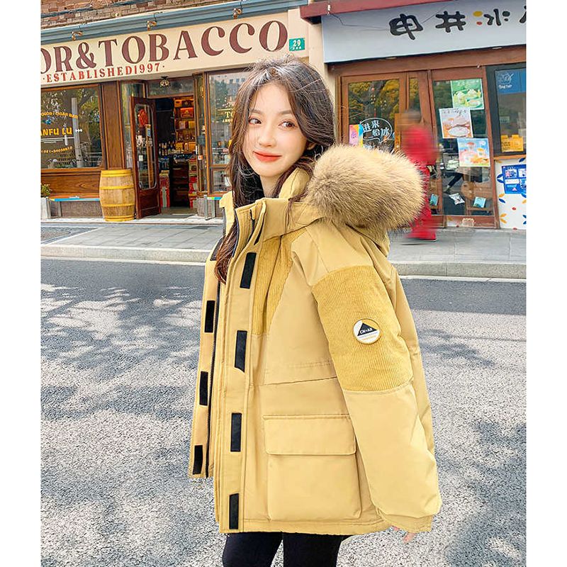冬季新款大毛领派克羽绒棉服女中长款高级感小众设计工装棉袄外套