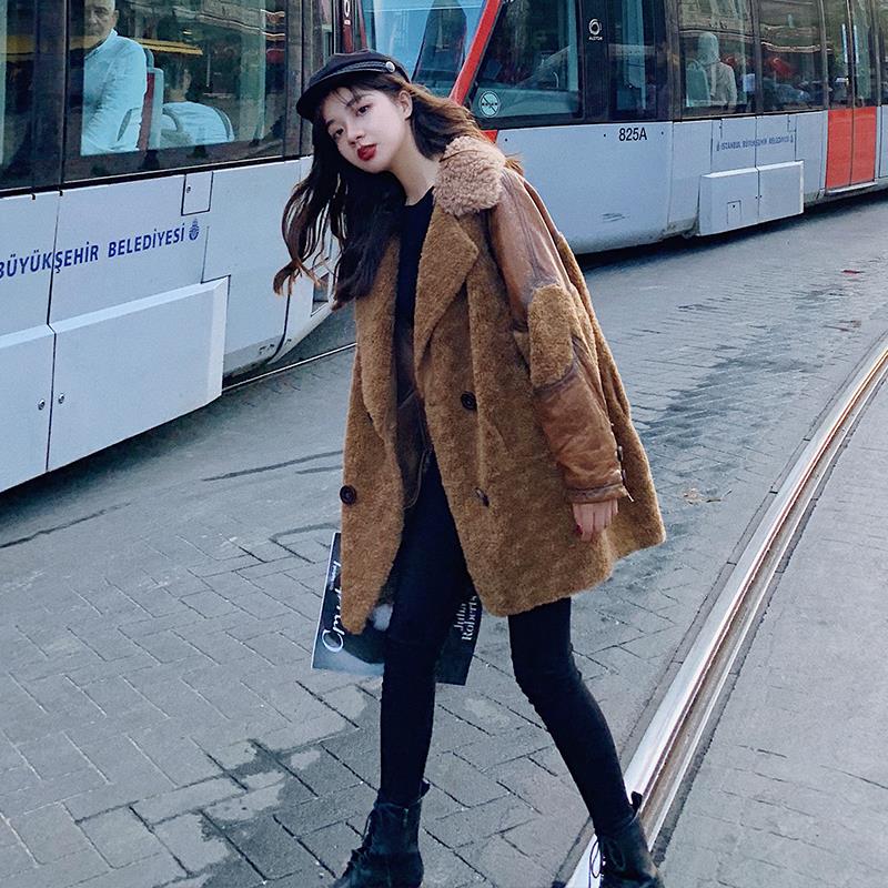 美拉德穿搭羊羔毛厚外套女秋冬2023新款欧货爆款加绒皮毛一体棉服